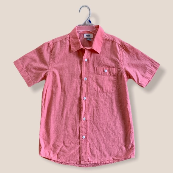 Old Navy Boys Short Sleeve Button Dn Shirt, Salmon - Picture 1 of 4